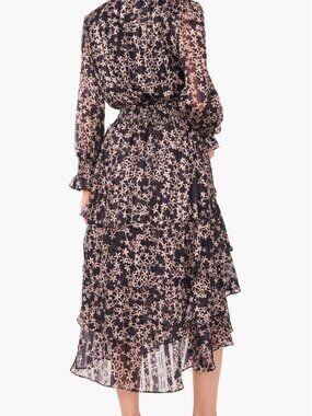 Floral Metallic Stripe Long Sleeve Tiered Maxi Dress Vince Camuto